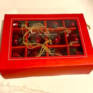 Pottery Barn mercury glass red ornaments